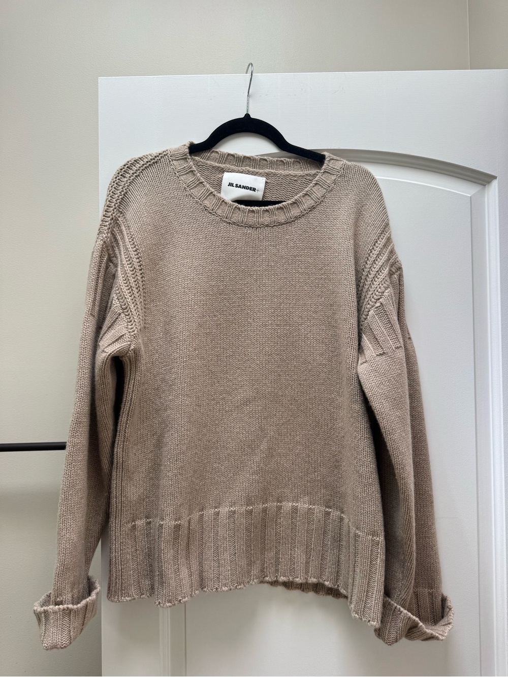 Jil Sander+ Beige Chunky Knit Crew Neck Sweater Size 44